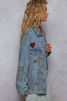 Long sleeve denim embroidery roomy fit jacket-Denim Jacket-Pol Clothing-Stuffology - Where Vintage Meets Modern, A Boutique for Real Women in Crosbyton, TX