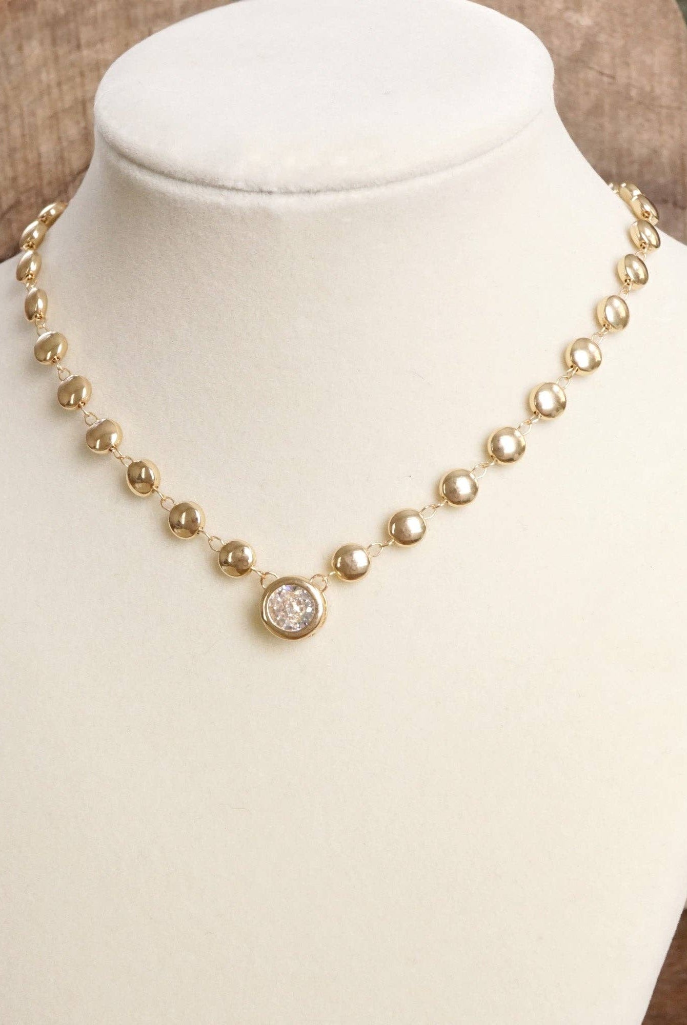 Clear Crystal Bezel Pendant Dot Chain Neckline Necklace-Necklaces-PennyLine inc-Stuffology - Where Vintage Meets Modern, A Boutique for Real Women in Crosbyton, TX