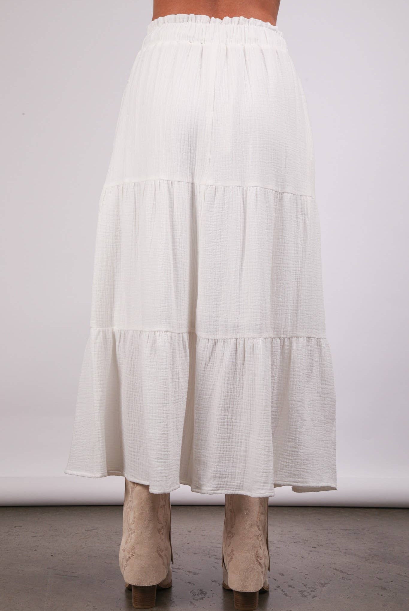Elastic Waist Tiered Maxi Skirt-Skirts-VERY J-Stuffology - Where Vintage Meets Modern, A Boutique for Real Women in Crosbyton, TX