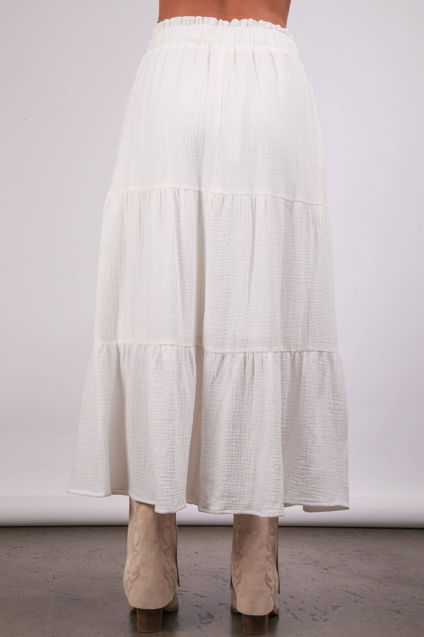 Elastic Waist Tiered Maxi Skirt-Skirts-VERY J-Stuffology - Where Vintage Meets Modern, A Boutique for Real Women in Crosbyton, TX