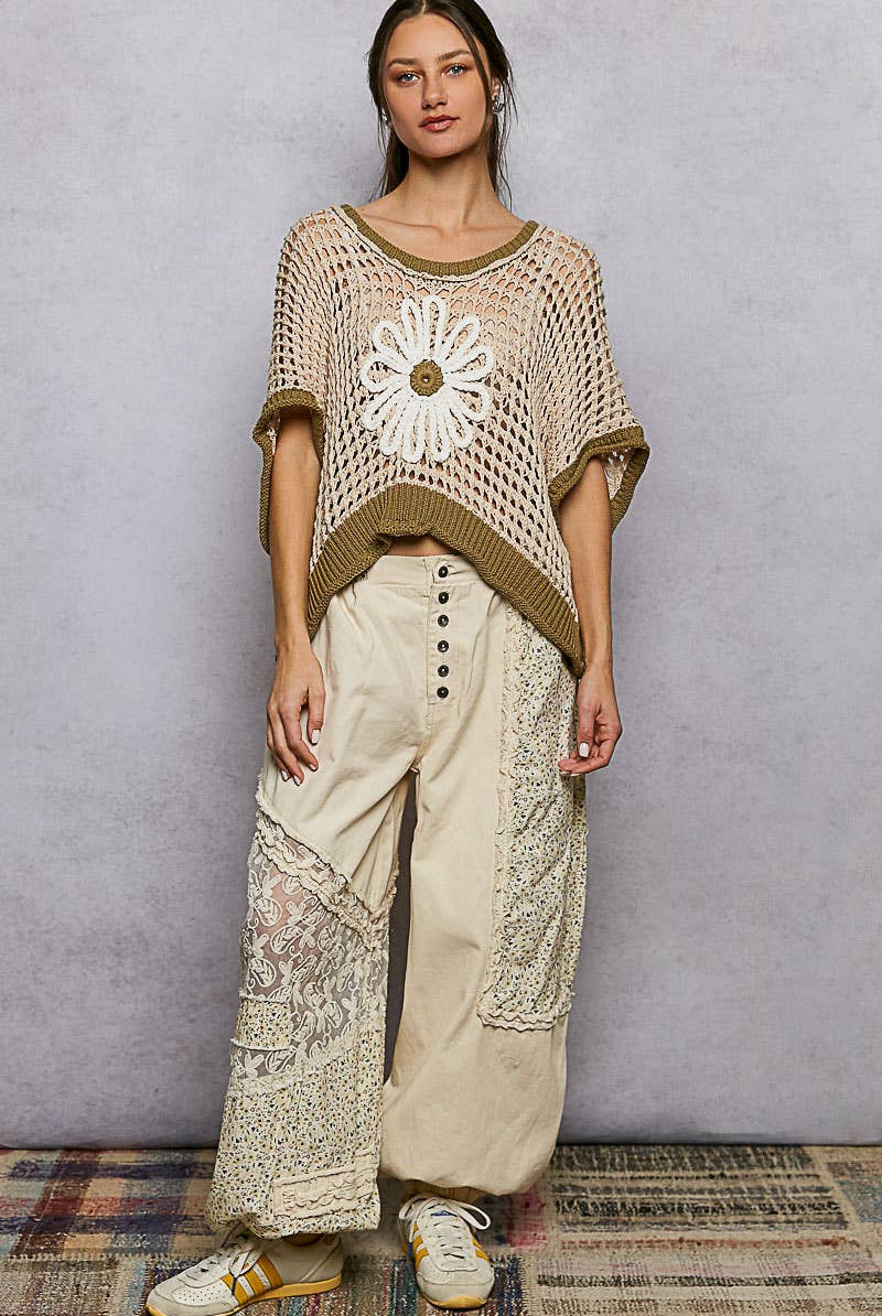 POL Clothing Round Neck Sleeveless Floral Open Crochet Sweater-Sweater Vest-Pol Clothing-Stuffology - Where Vintage Meets Modern, A Boutique for Real Women in Crosbyton, TX