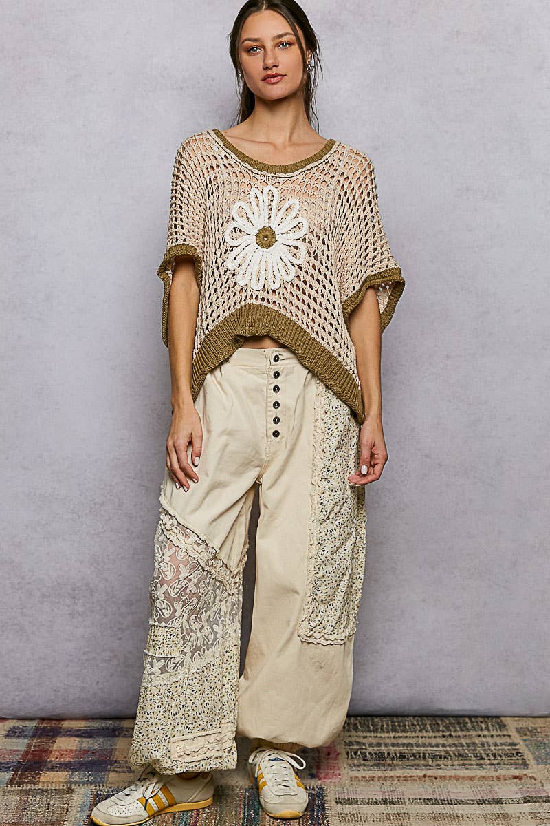 POL Clothing Round Neck Sleeveless Floral Open Crochet Sweater-Sweater Vest-Pol Clothing-Stuffology - Where Vintage Meets Modern, A Boutique for Real Women in Crosbyton, TX