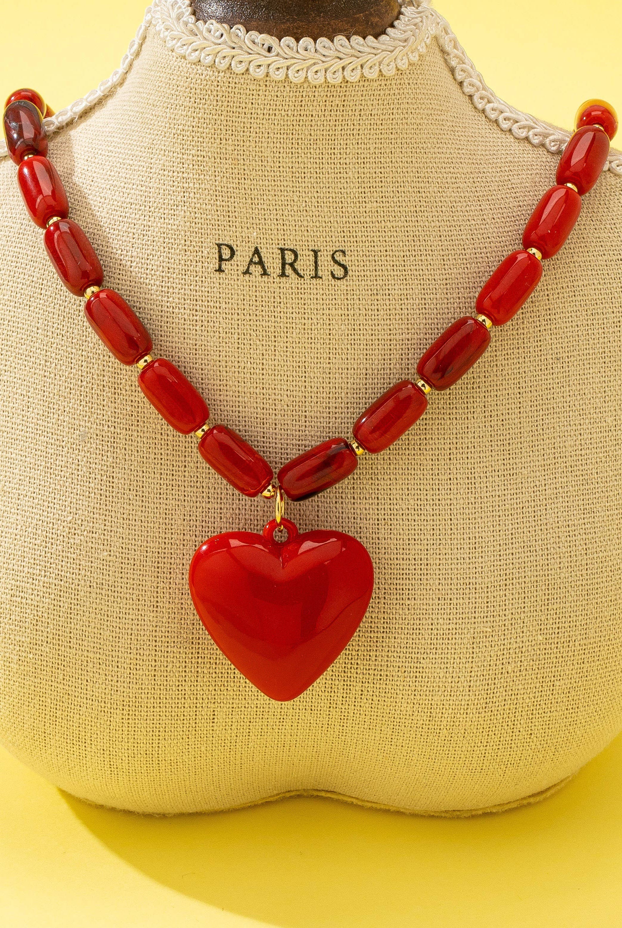 Crimson Heart Beaded Necklace | 80N92992-Necklaces-JOSSLYN by wall to wall-Stuffology - Where Vintage Meets Modern, A Boutique for Real Women in Crosbyton, TX