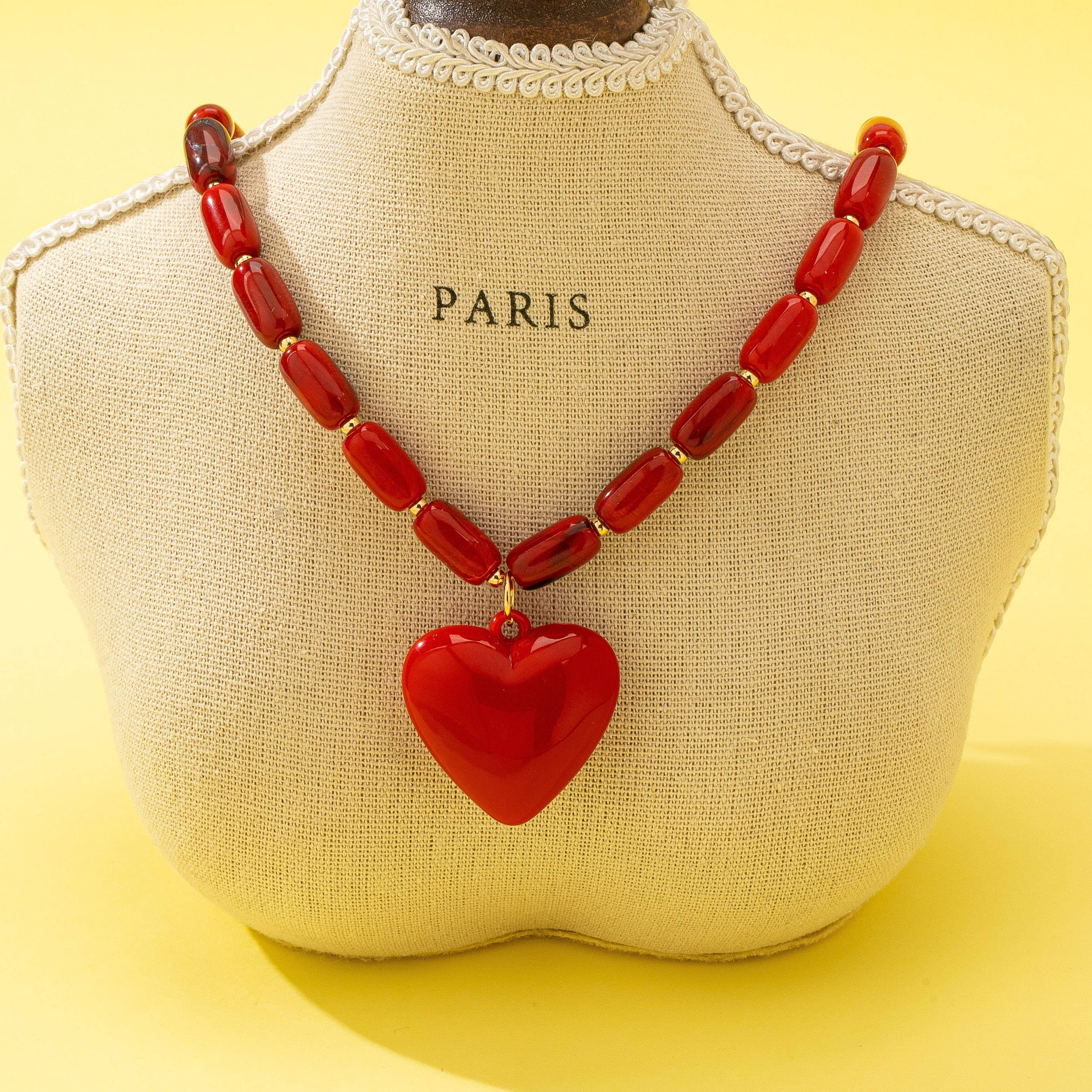 Crimson Heart Beaded Necklace | 80N92992-Necklaces-JOSSLYN by wall to wall-Stuffology - Where Vintage Meets Modern, A Boutique for Real Women in Crosbyton, TX