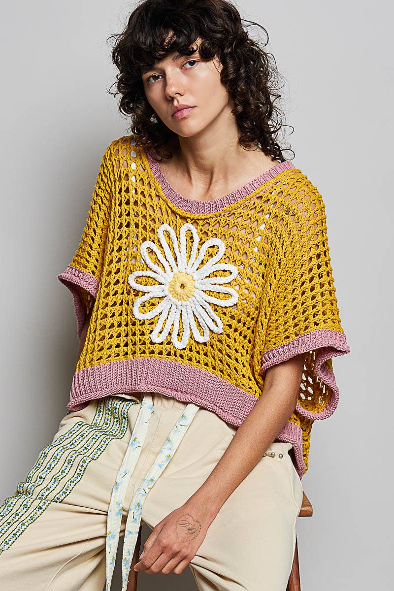 POL Clothing Round Neck Sleeveless Floral Open Crochet Sweater-Sweater Vest-Pol Clothing-Stuffology - Where Vintage Meets Modern, A Boutique for Real Women in Crosbyton, TX