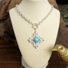 Decorative Cross Necklace Worn Gold or Silver Tone Front Toggle and Turquoise-Necklaces-PennyLine inc-Stuffology - Where Vintage Meets Modern, A Boutique for Real Women in Crosbyton, TX