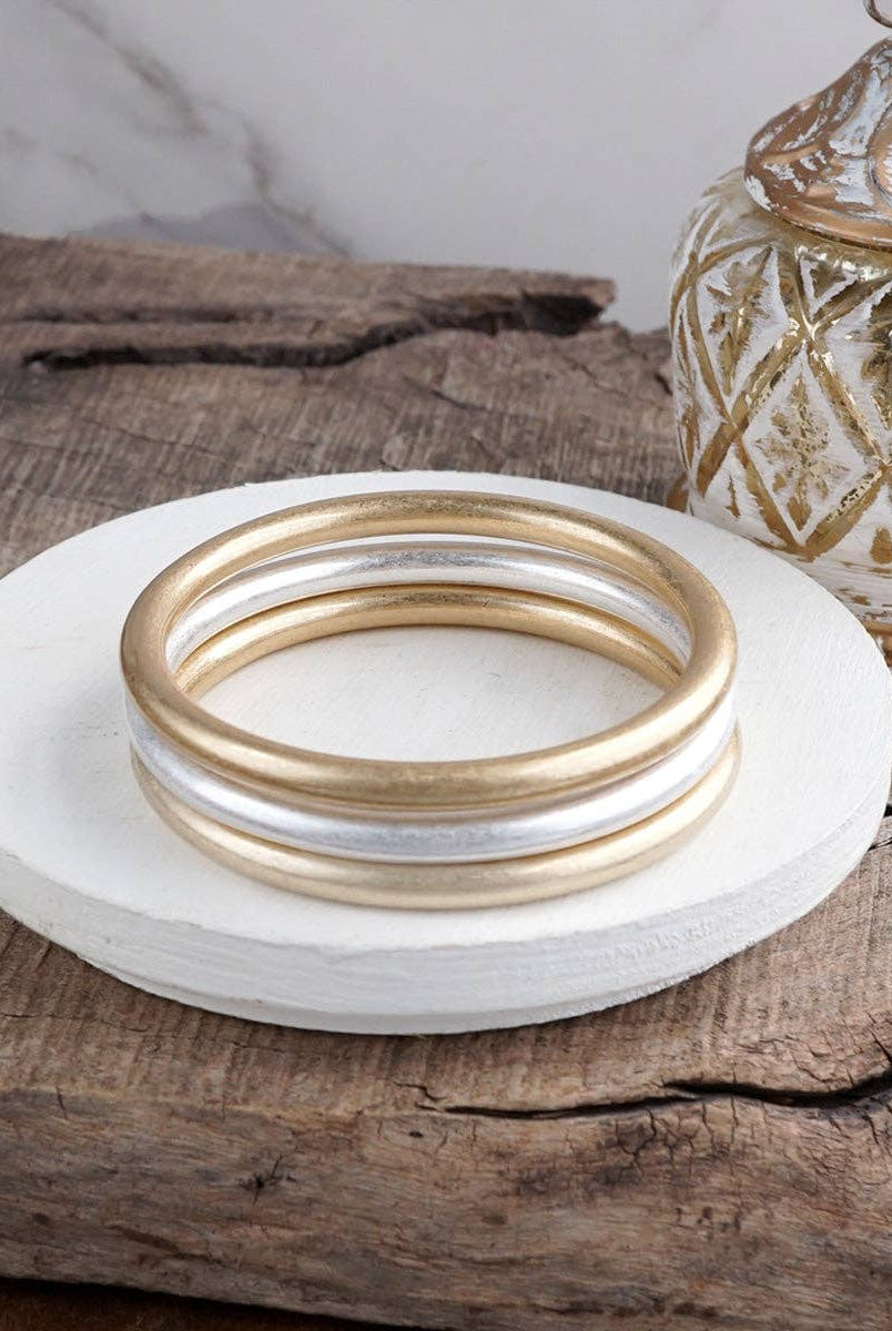 Sundrift Glow – Mixed Metal Bangle Stack-Bracelets-PennyLine inc-Stuffology - Where Vintage Meets Modern, A Boutique for Real Women in Crosbyton, TX