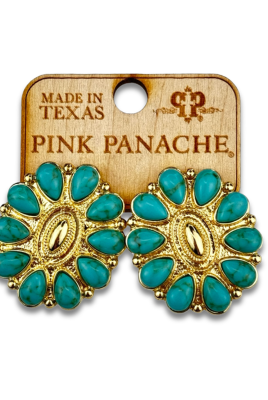 Turquoise and 18k gold dipped concho earring-Earrings-Pink Panache Brands-Stuffology - Where Vintage Meets Modern, A Boutique for Real Women in Crosbyton, TX