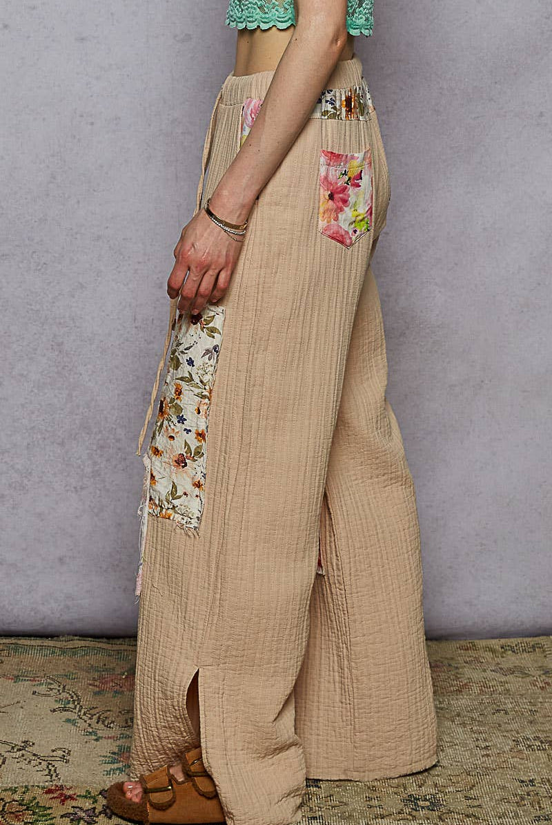 POL Double Gauze Floral Patch Pants-Pants-Pol Clothing-Stuffology - Where Vintage Meets Modern, A Boutique for Real Women in Crosbyton, TX