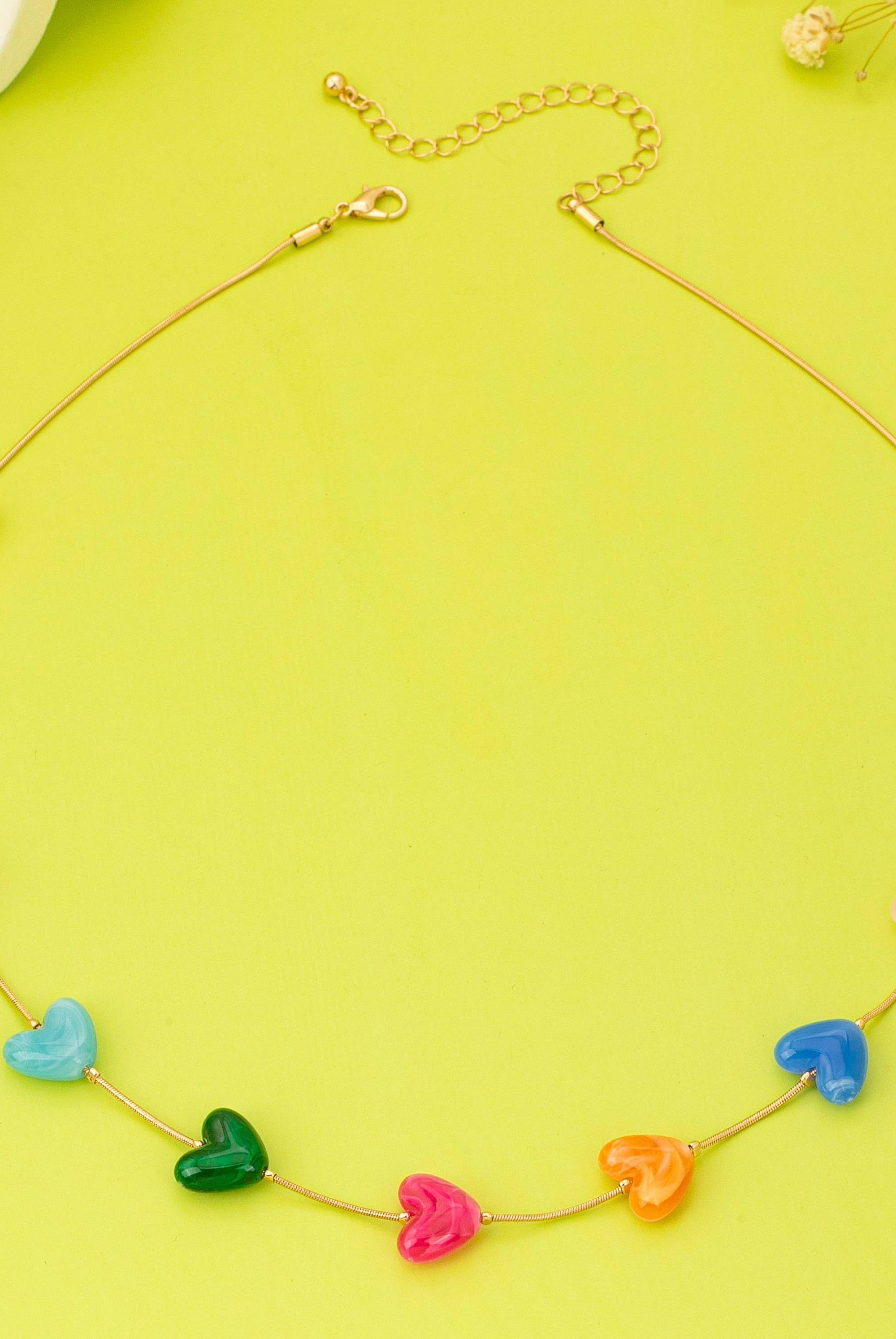 Multicolor Resin Beaded Heart Station Necklace | 80N92985-Necklaces-JOSSLYN by wall to wall-Stuffology - Where Vintage Meets Modern, A Boutique for Real Women in Crosbyton, TX