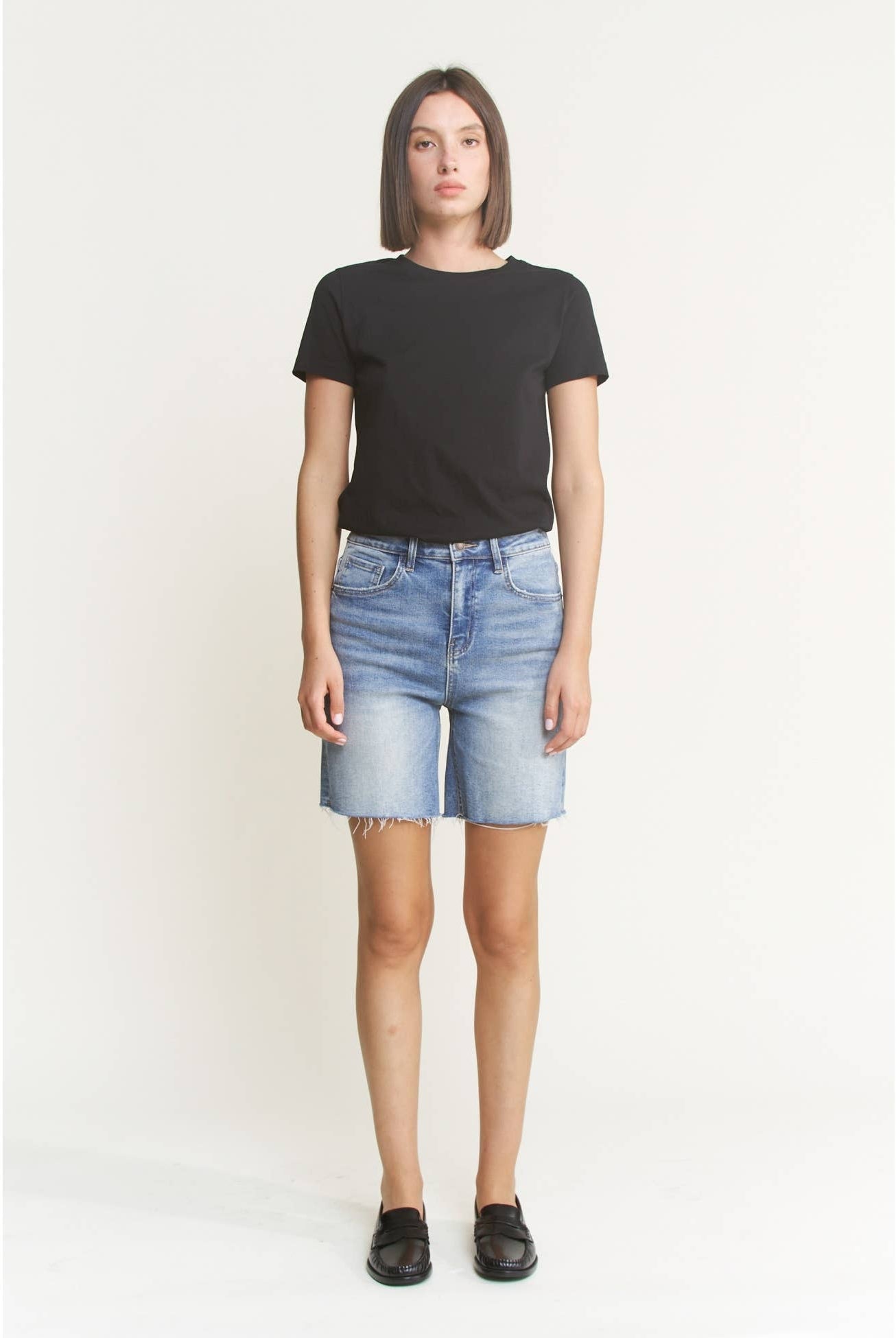 High Waist Bermuda Mica Denim Shorts-Shorts-Mica Denim-Stuffology - Where Vintage Meets Modern, A Boutique for Real Women in Crosbyton, TX