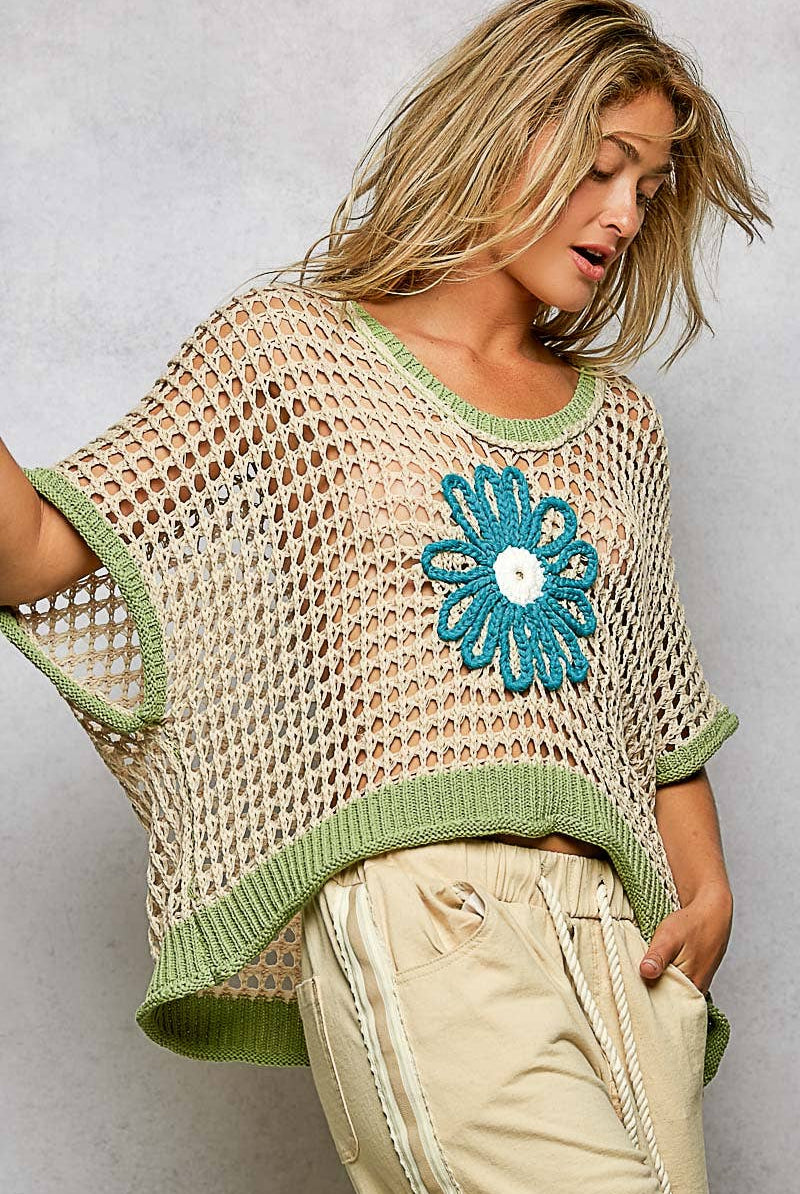 POL Clothing Round Neck Sleeveless Floral Open Crochet Sweater-Sweater Vest-Pol Clothing-Stuffology - Where Vintage Meets Modern, A Boutique for Real Women in Crosbyton, TX