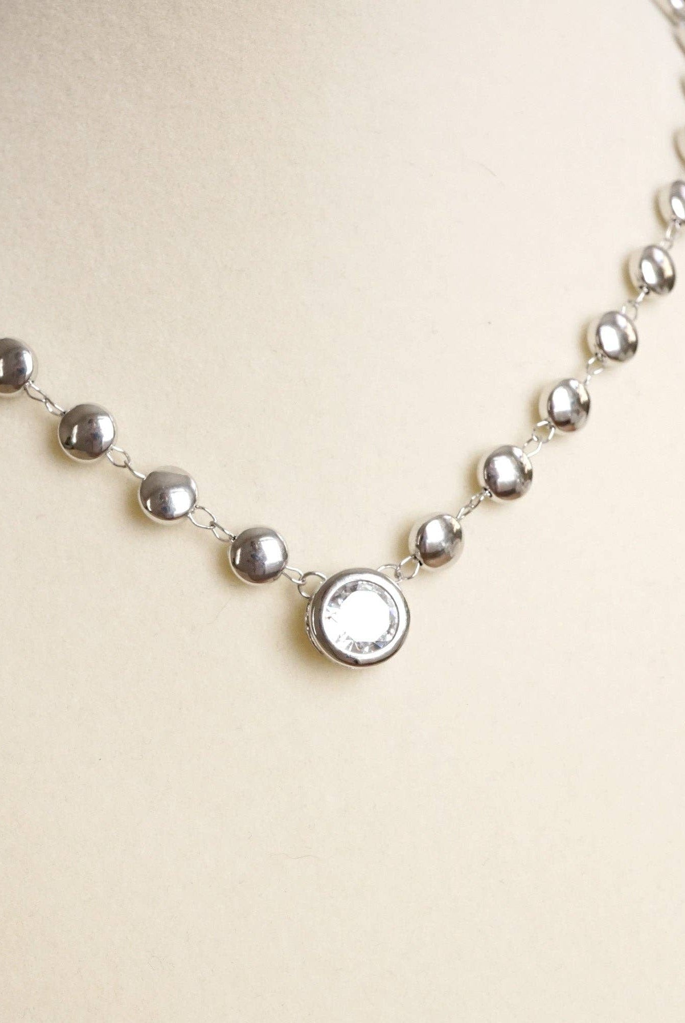 Clear Crystal Bezel Pendant Dot Chain Neckline Necklace-Necklaces-PennyLine inc-Stuffology - Where Vintage Meets Modern, A Boutique for Real Women in Crosbyton, TX