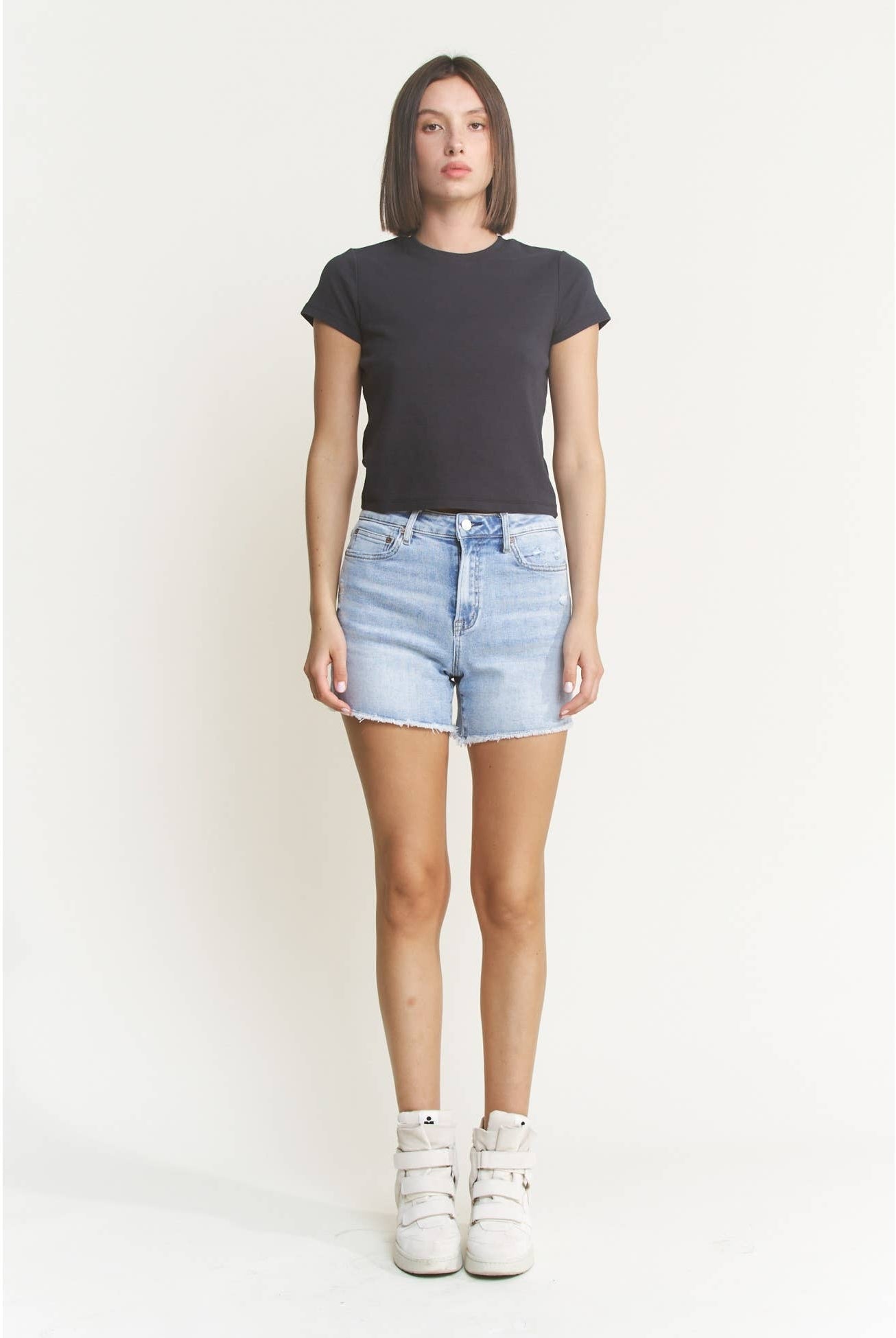 High Waisted Frayed Mica Denim Shorts-Shorts-Mica Denim-Stuffology - Where Vintage Meets Modern, A Boutique for Real Women in Crosbyton, TX