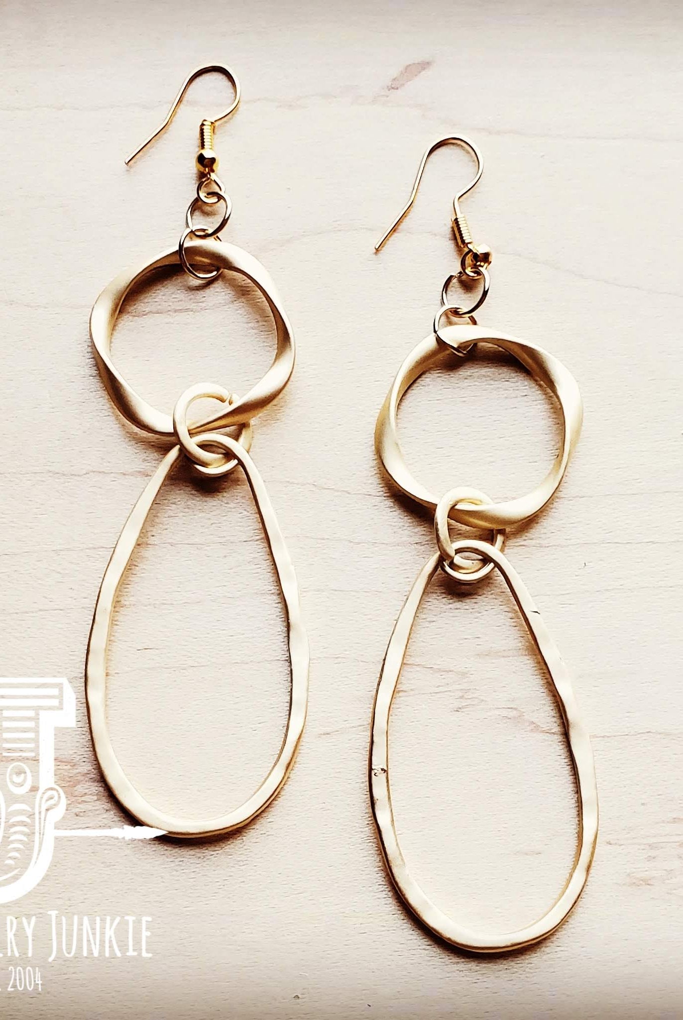 Matte Gold Hoop Earrings with Oval Hoop Dangle 203u-The Jewelry Junkie-Stuffology - Where Vintage Meets Modern, A Boutique for Real Women in Crosbyton, TX