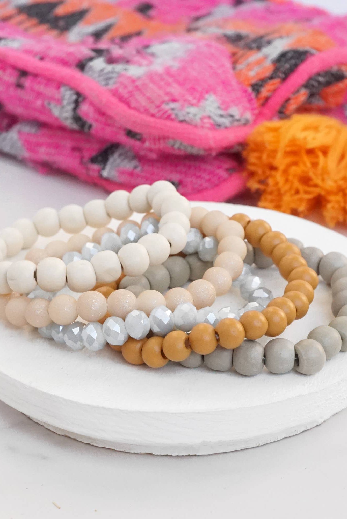 Wood glass basic bracelets stack beaded bracelet set-PennyLine inc-Stuffology - Where Vintage Meets Modern, A Boutique for Real Women in Crosbyton, TX
