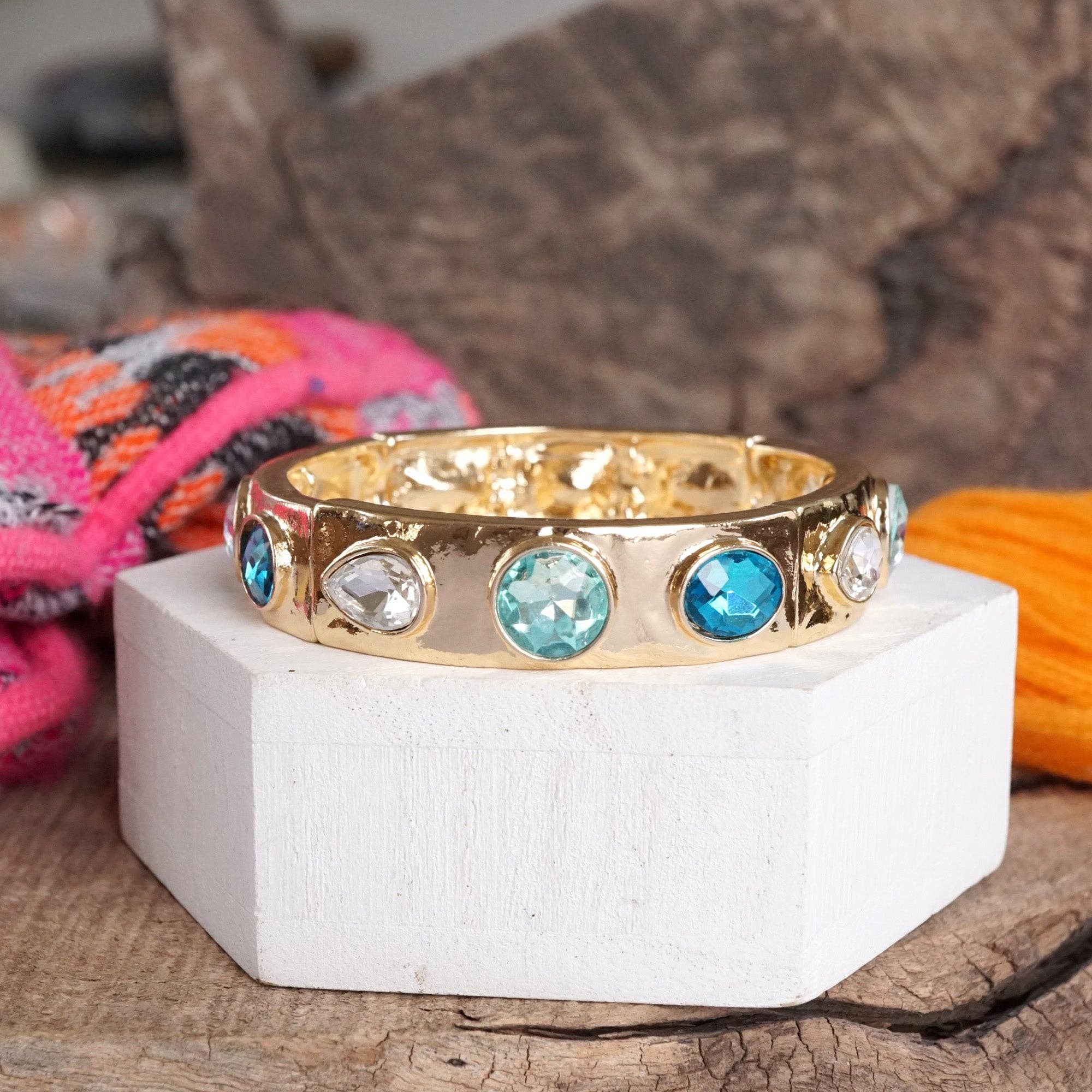 Sparkly Crystal Stretch Bangles – Gold Tone with Color Options-Bracelets-PennyLine inc-Stuffology - Where Vintage Meets Modern, A Boutique for Real Women in Crosbyton, TX