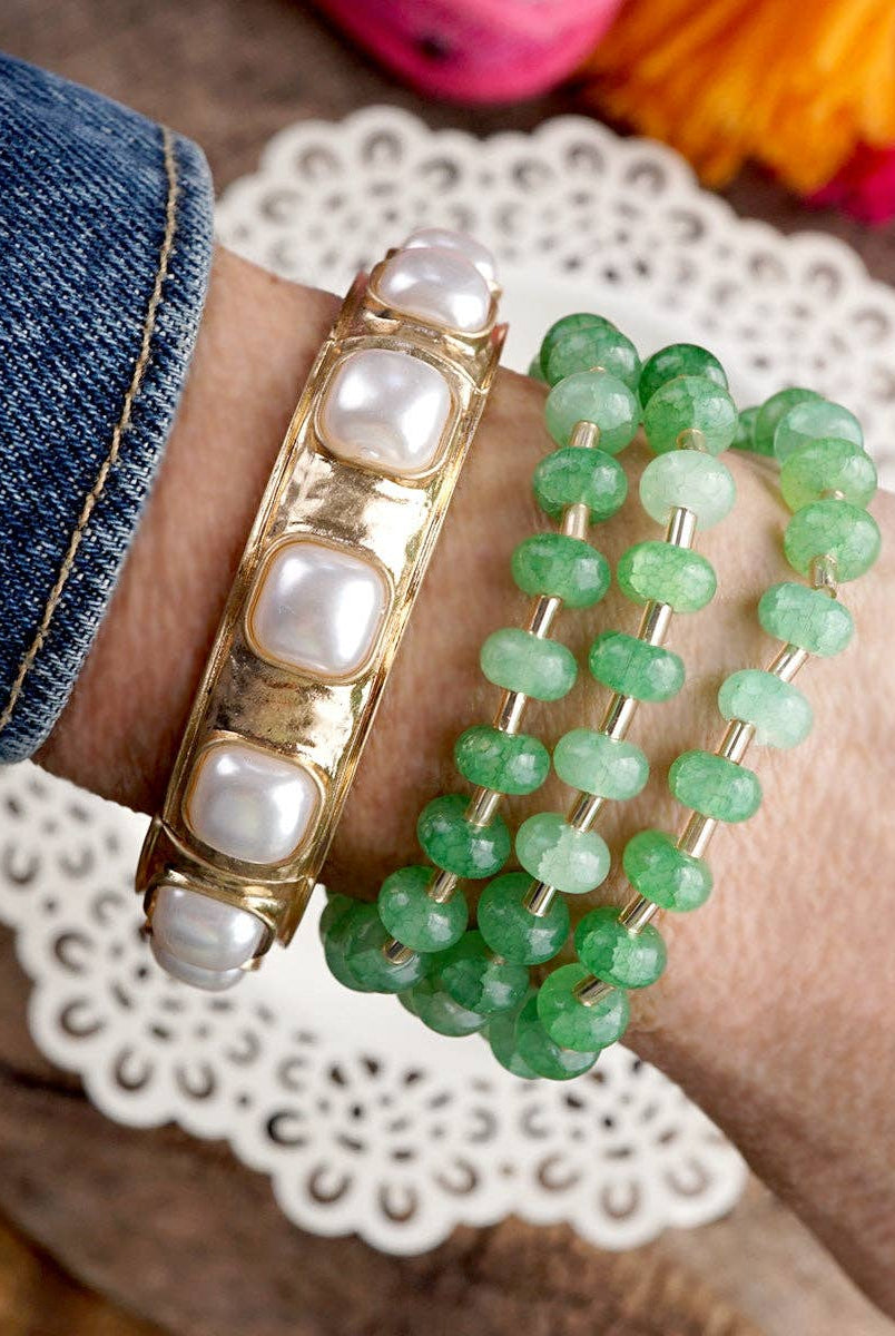 Eternal Glow – Eternity Stretchy Bangle with Cabochons or Pearls-PennyLine inc-Stuffology - Where Vintage Meets Modern, A Boutique for Real Women in Crosbyton, TX