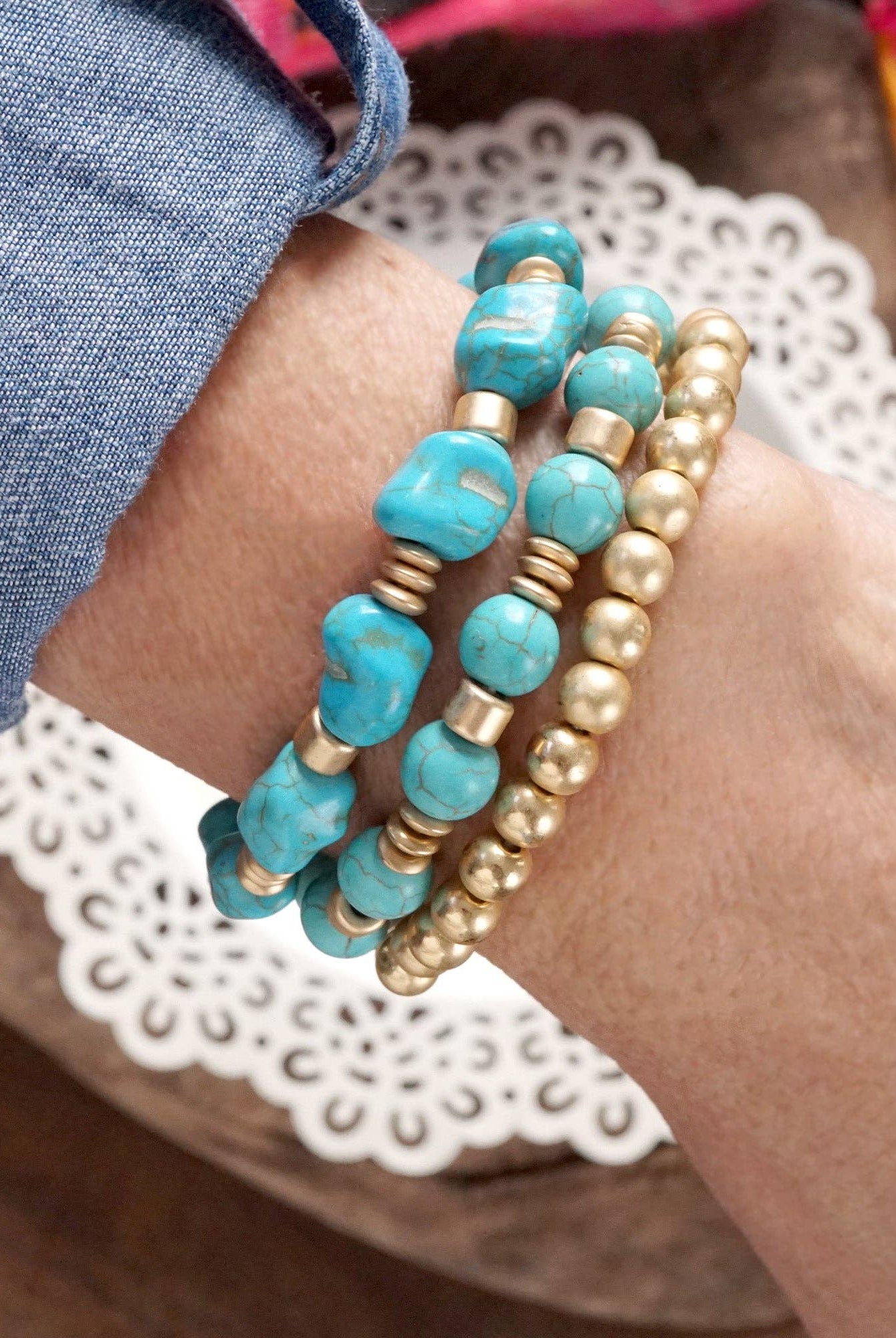 Western-Inspired Beaded Bracelet Set – Gold & Stone Accents-PennyLine inc-Stuffology - Where Vintage Meets Modern, A Boutique for Real Women in Crosbyton, TX