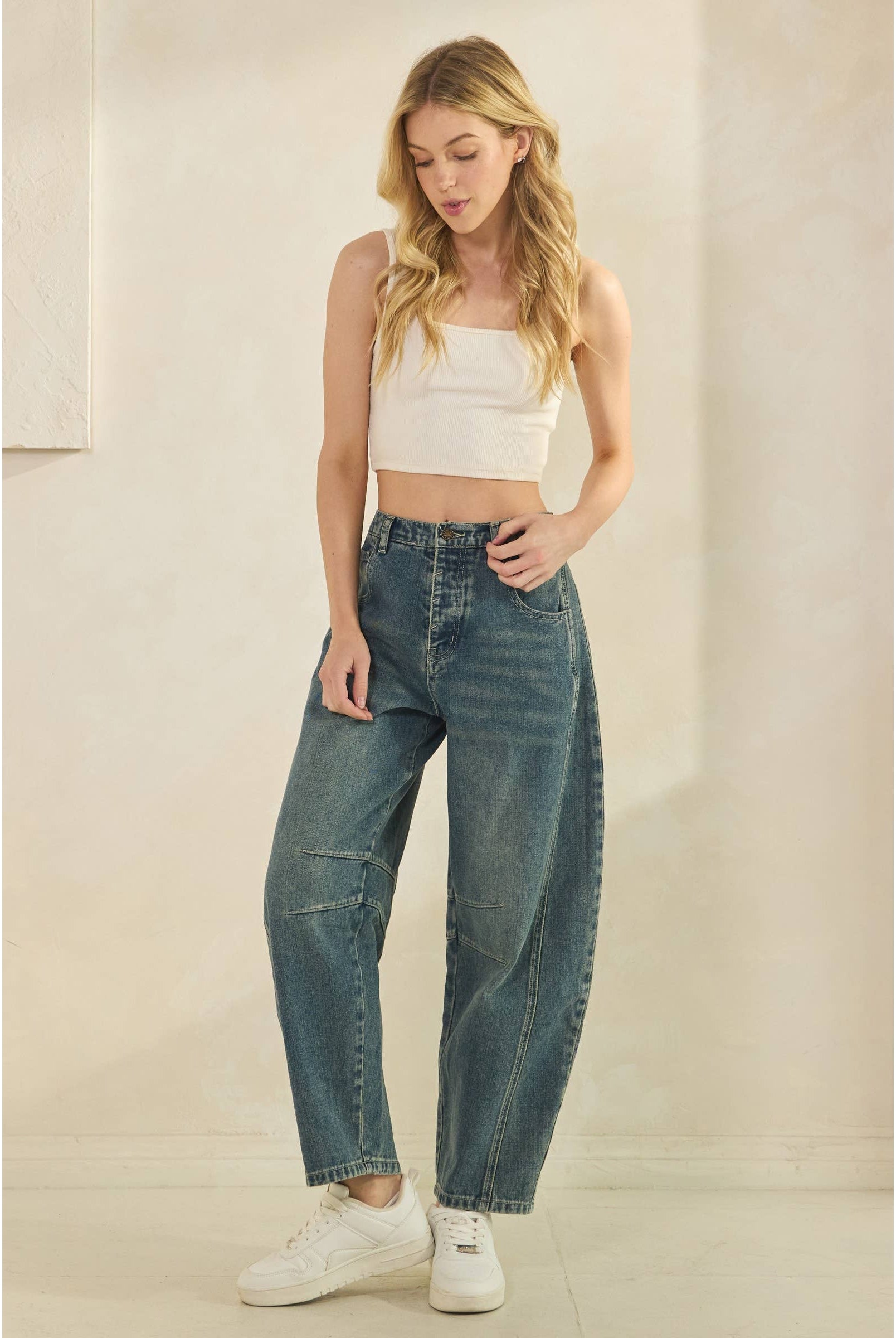 CLASSIC BARREL STYLE JEANS-Jeans-Sage + Fig-Stuffology - Where Vintage Meets Modern, A Boutique for Real Women in Crosbyton, TX