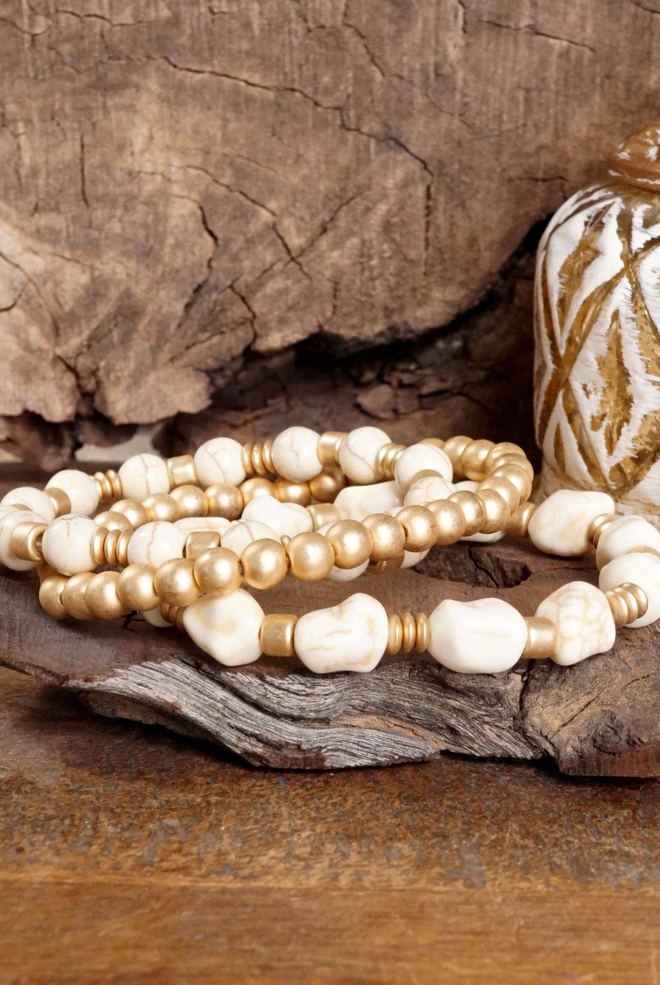 Western-Inspired Beaded Bracelet Set – Gold & Stone Accents-PennyLine inc-Stuffology - Where Vintage Meets Modern, A Boutique for Real Women in Crosbyton, TX