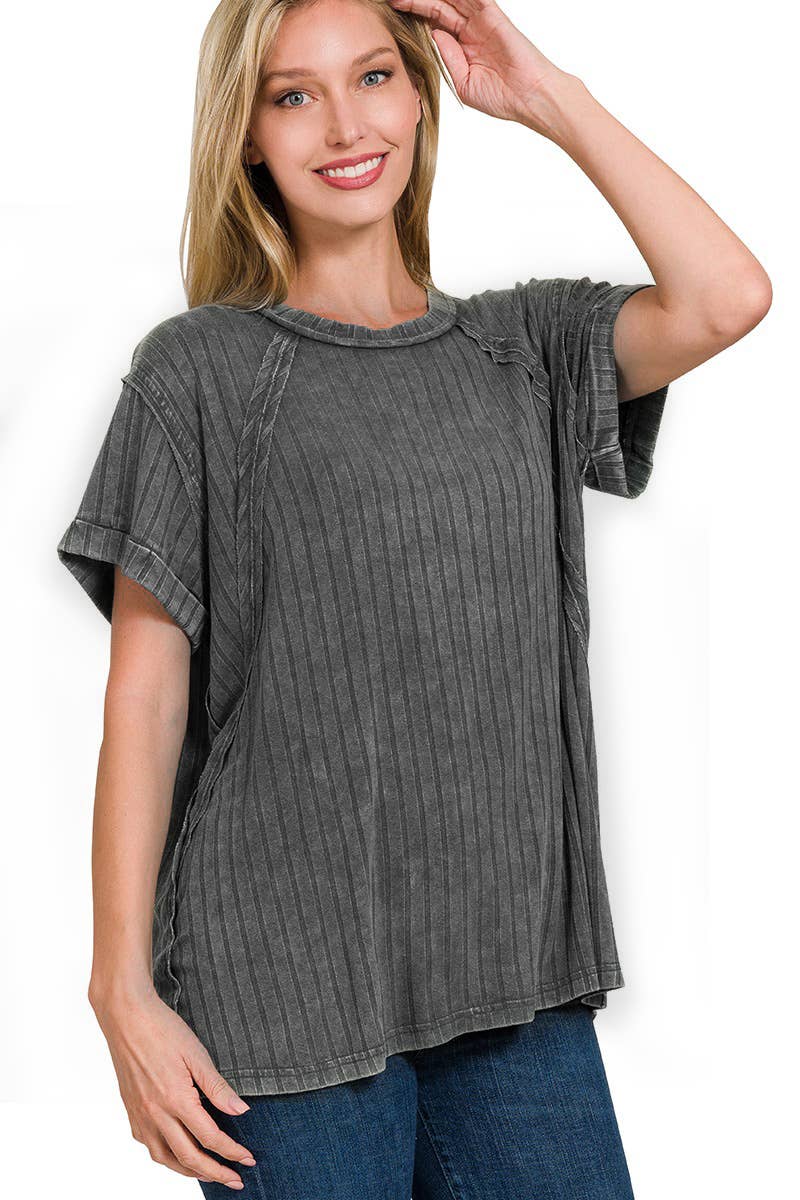 Ribbed Raglan Dolman Sleeve Boat Neck Top-Top-Stuffology Boutique-Stuffology - Where Vintage Meets Modern, A Boutique for Real Women in Crosbyton, TX