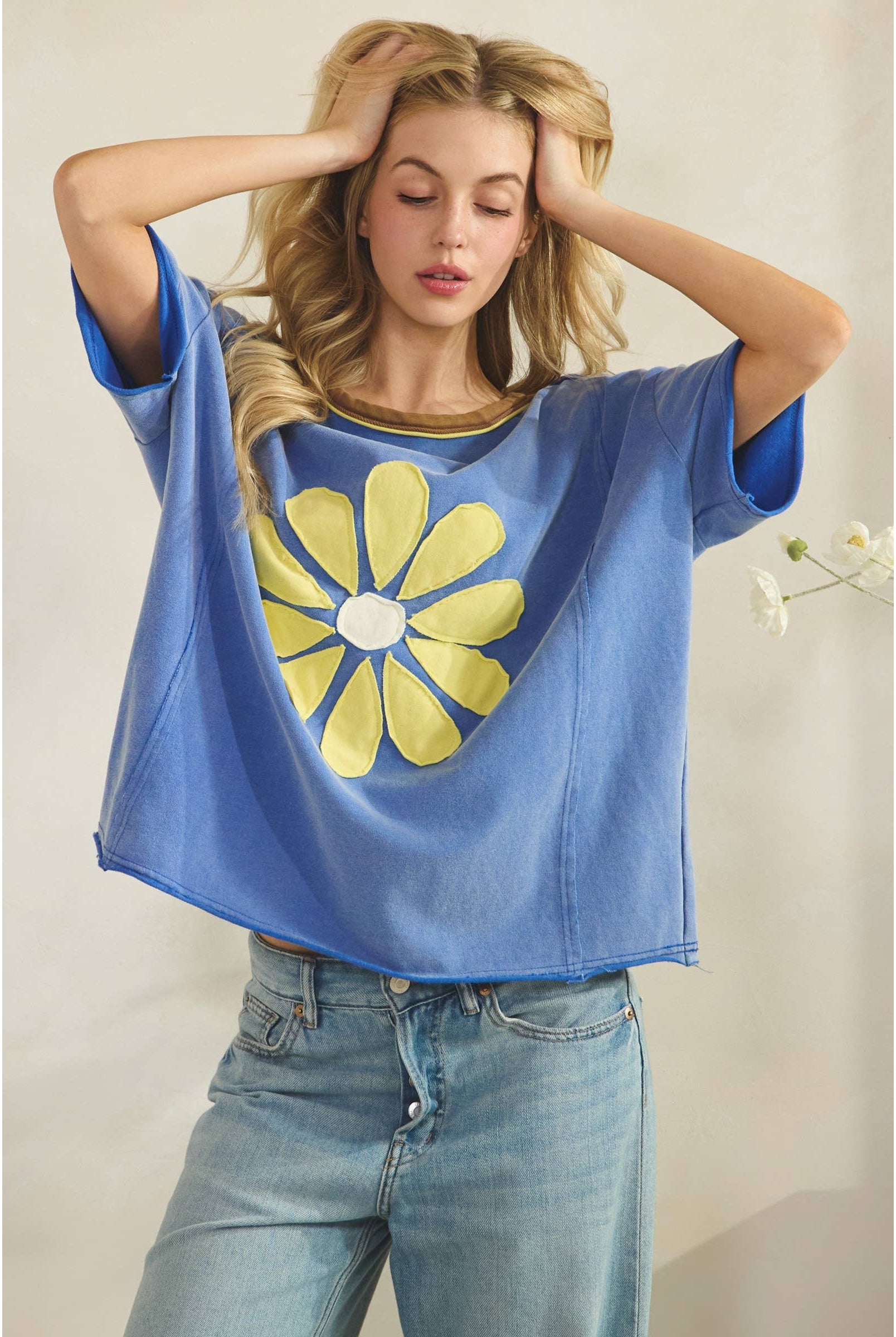 Daisy Applique Tee-Vintage Wash Tee-Sage + Fig-Stuffology - Where Vintage Meets Modern, A Boutique for Real Women in Crosbyton, TX