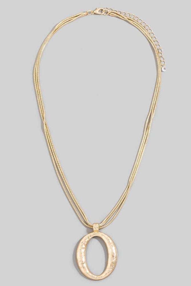 Matte Hammered Gold Oval Pendant Layered Chains Necklace-The Looks by Fame Accessories-Stuffology - Where Vintage Meets Modern, A Boutique for Real Women in Crosbyton, TX