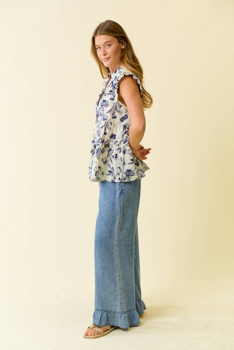 Ruffle Bottom Wide Leg Pants-Wide Leg Pants-Doe and Rae-Stuffology - Where Vintage Meets Modern, A Boutique for Real Women in Crosbyton, TX