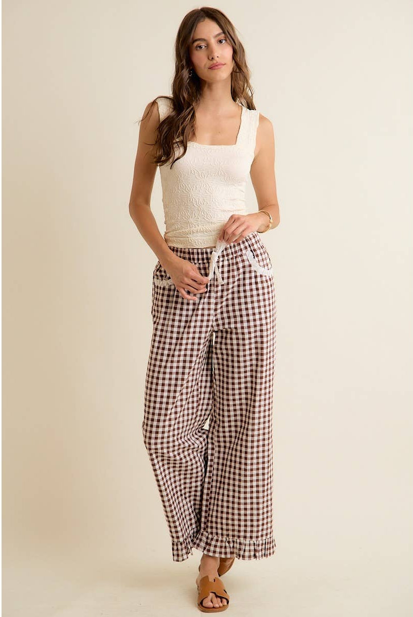 GINGHAM LACE RUFFLED PULL ON PANTS-So Me-Stuffology - Where Vintage Meets Modern, A Boutique for Real Women in Crosbyton, TX