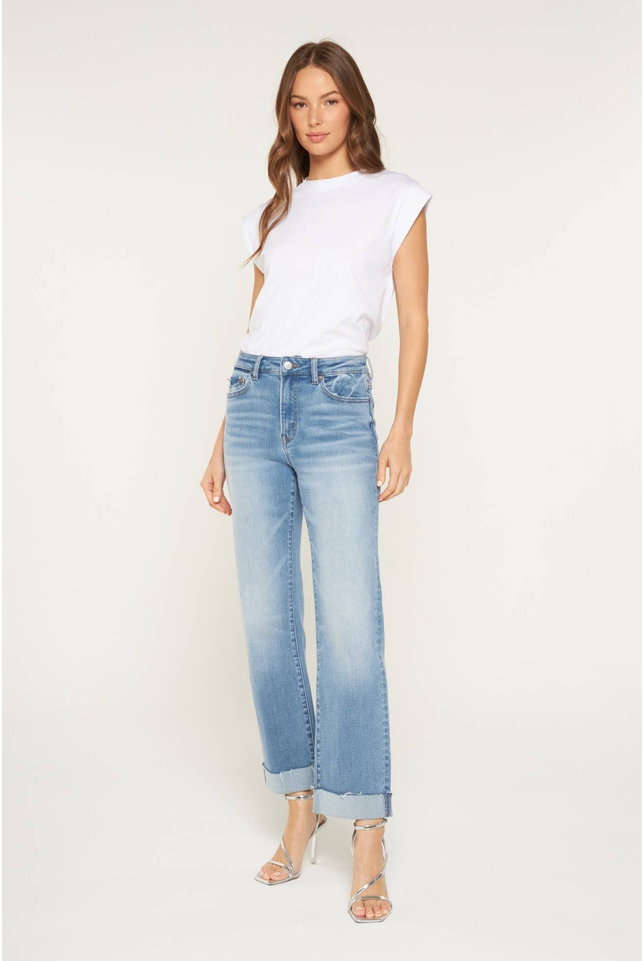 High Rise Straight Leg Cuffed Mica Denim Jeans-Jeans-Mica Denim-Stuffology - Where Vintage Meets Modern, A Boutique for Real Women in Crosbyton, TX