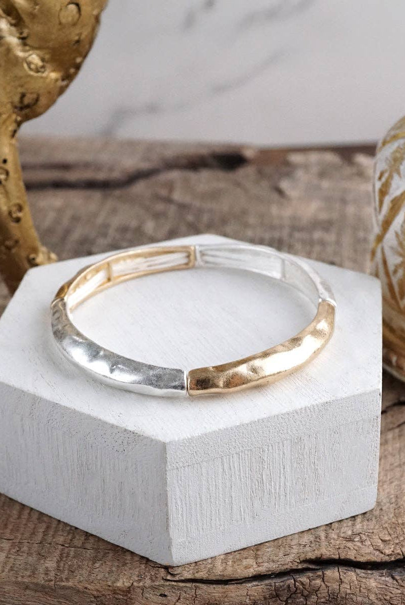 Boho Stretchy Minimalist Bangle Raw Textured Worn Gold-Bracelets-PennyLine inc-Stuffology - Where Vintage Meets Modern, A Boutique for Real Women in Crosbyton, TX
