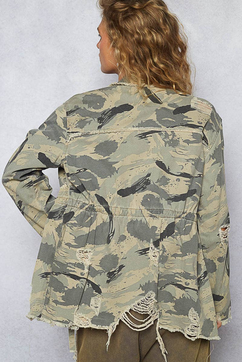 POL Clothing Sweet Camo Twill Jacket-Jackets-Pol Clothing-Stuffology - Where Vintage Meets Modern, A Boutique for Real Women in Crosbyton, TX