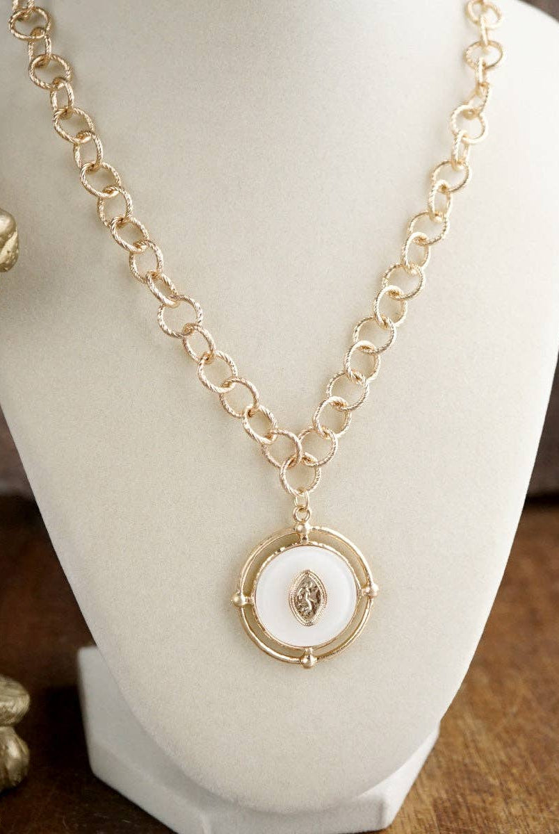 Harbor Light – Medallion Pendant Chain Necklace-Necklaces-PennyLine inc-Stuffology - Where Vintage Meets Modern, A Boutique for Real Women in Crosbyton, TX