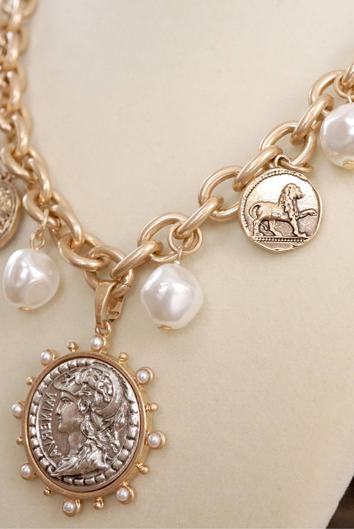 Boho Coin and Pearl Charms Statement Necklace – Gold and Silver Tone-PennyLine inc-Stuffology - Where Vintage Meets Modern, A Boutique for Real Women in Crosbyton, TX