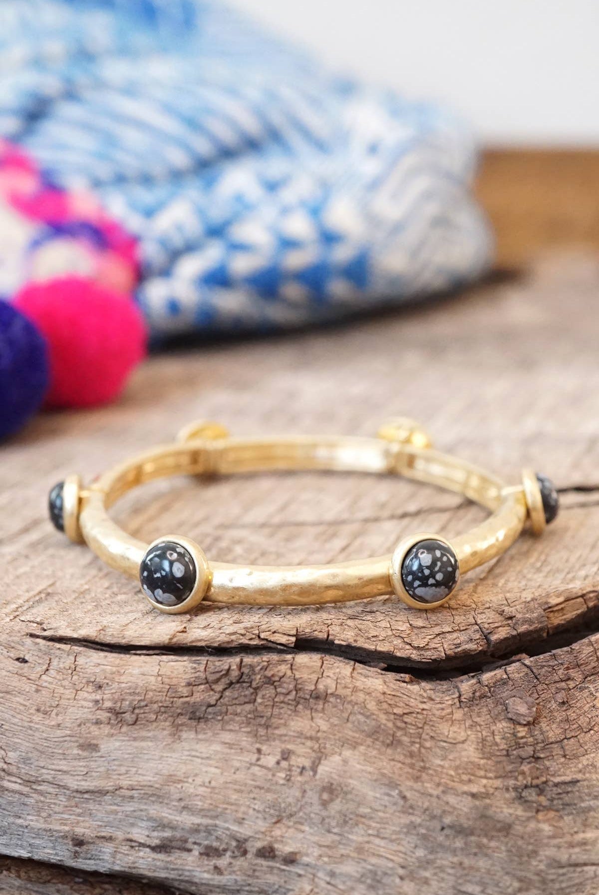 Jeweled Golden Bangle with semi precious stone dots-Bracelets-PennyLine inc-Stuffology - Where Vintage Meets Modern, A Boutique for Real Women in Crosbyton, TX