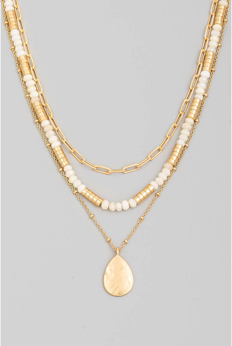 Tear Drop Charm Layered Beads Chain Necklace | Stuffology Boutique-Necklaces-The Looks by Fame Accessories-Stuffology - Where Vintage Meets Modern, A Boutique for Real Women in Crosbyton, TX