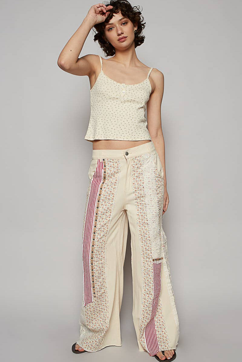 POL Clothing Patchwork Relaxed Woven Denim Jeans-Jeans-Pol Clothing-Stuffology - Where Vintage Meets Modern, A Boutique for Real Women in Crosbyton, TX