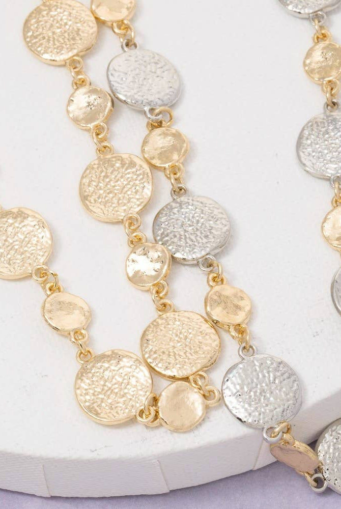 Metallic Hammered Coins Chain Necklace-Necklaces-The Looks by Fame Accessories-Stuffology - Where Vintage Meets Modern, A Boutique for Real Women in Crosbyton, TX