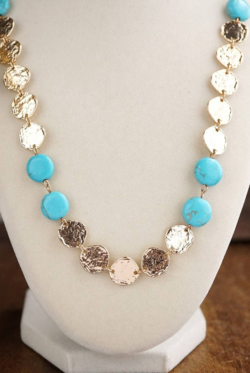 Desert Rhythm – Turquoise Color Stone & Textured Coin Necklace-PennyLine inc-Stuffology - Where Vintage Meets Modern, A Boutique for Real Women in Crosbyton, TX
