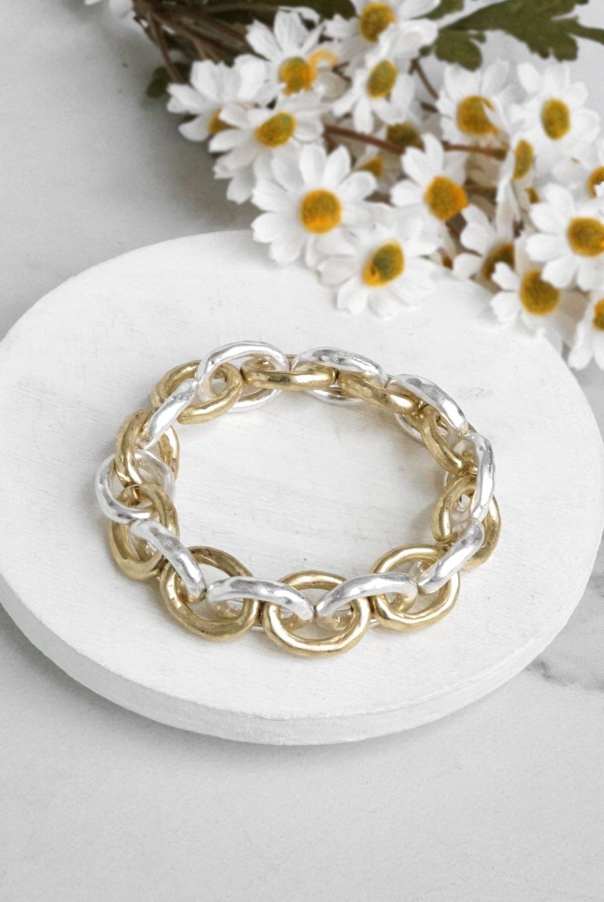 Chunky Chain Bracelet in Worn Silver and Gold tone-Bracelets-PennyLine inc-Stuffology - Where Vintage Meets Modern, A Boutique for Real Women in Crosbyton, TX