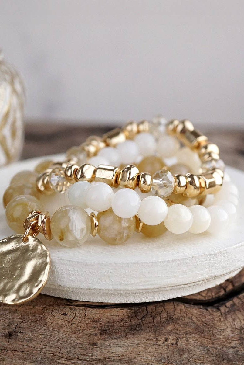 Gilded Sorbet Stack – Set of 3 Stretchy Beaded Summer Bracelets-Bracelets-PennyLine inc-Stuffology - Where Vintage Meets Modern, A Boutique for Real Women in Crosbyton, TX