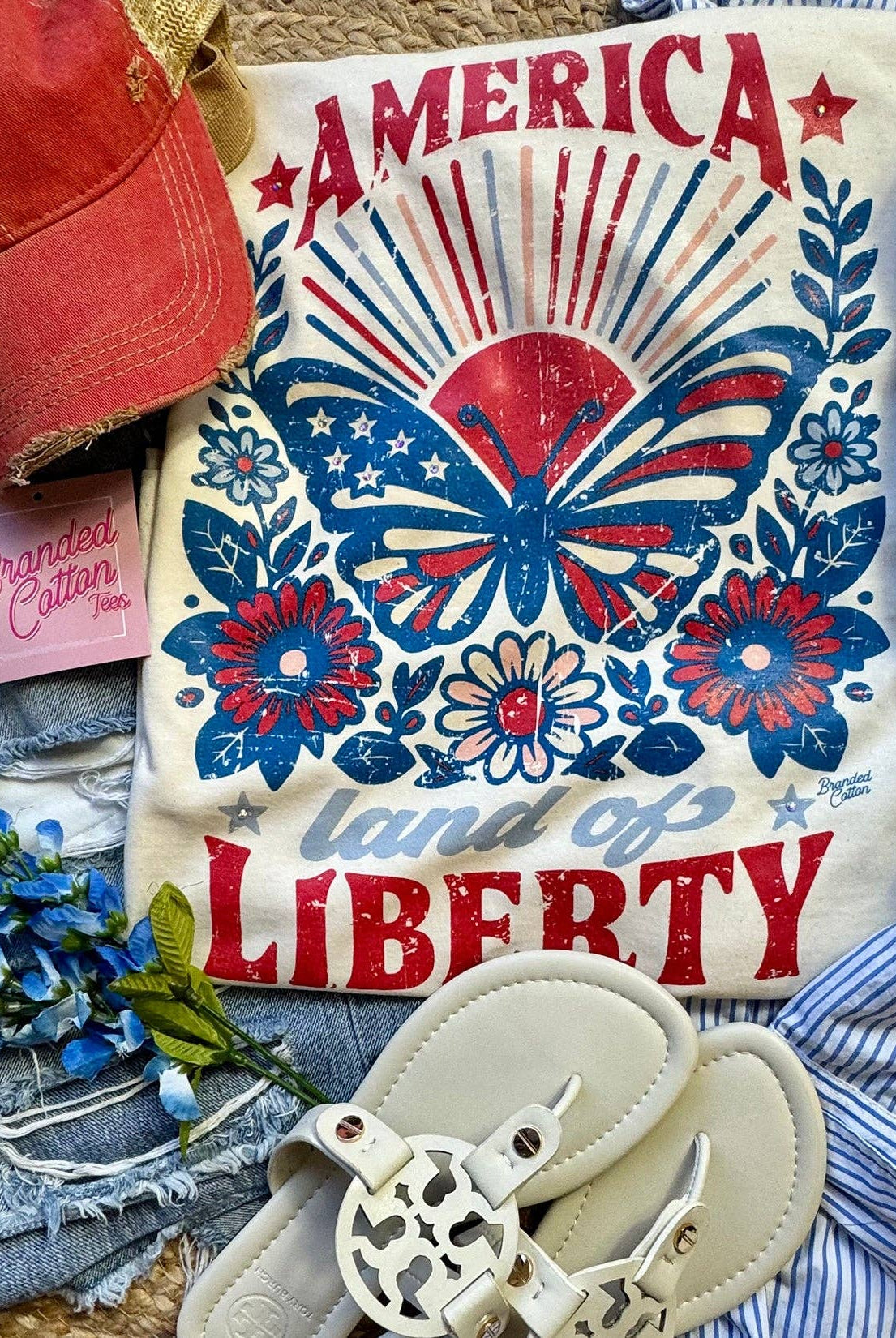 America Butterfly-Graphic Tees-Branded Cotton-Stuffology - Where Vintage Meets Modern, A Boutique for Real Women in Crosbyton, TX
