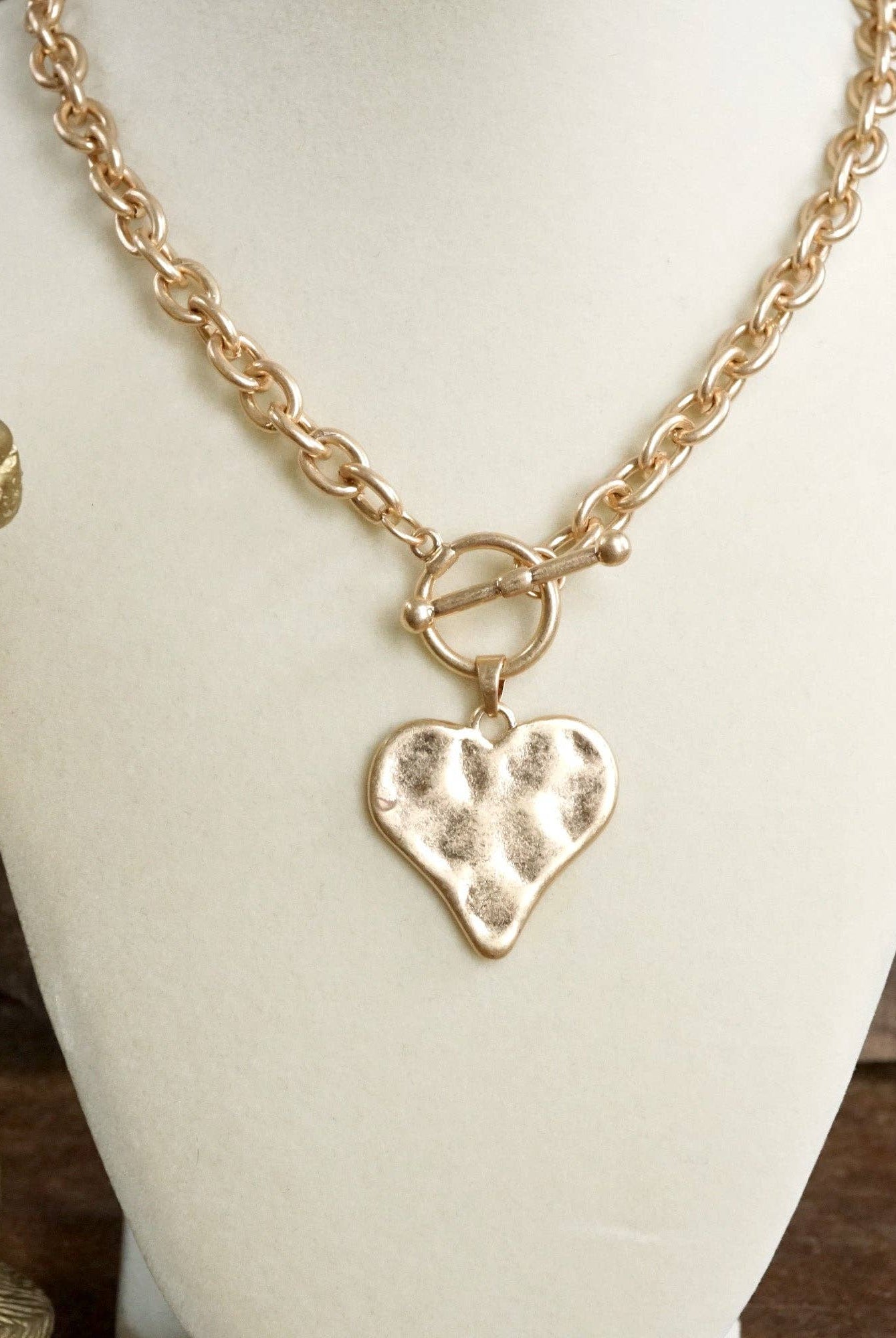 Boho Hammered Heart Front Toggle Necklace – Rustic Gold or Silver-Necklaces-PennyLine inc-Stuffology - Where Vintage Meets Modern, A Boutique for Real Women in Crosbyton, TX