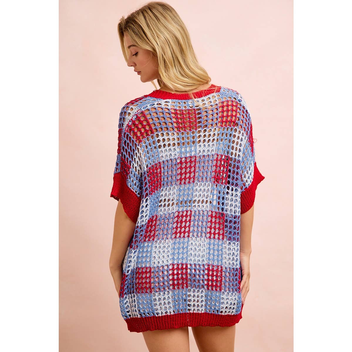 CHECKER BOARD PATTERN OPEN KNIT CARDIGAN-Cardigan-BiBi-Stuffology - Where Vintage Meets Modern, A Boutique for Real Women in Crosbyton, TX