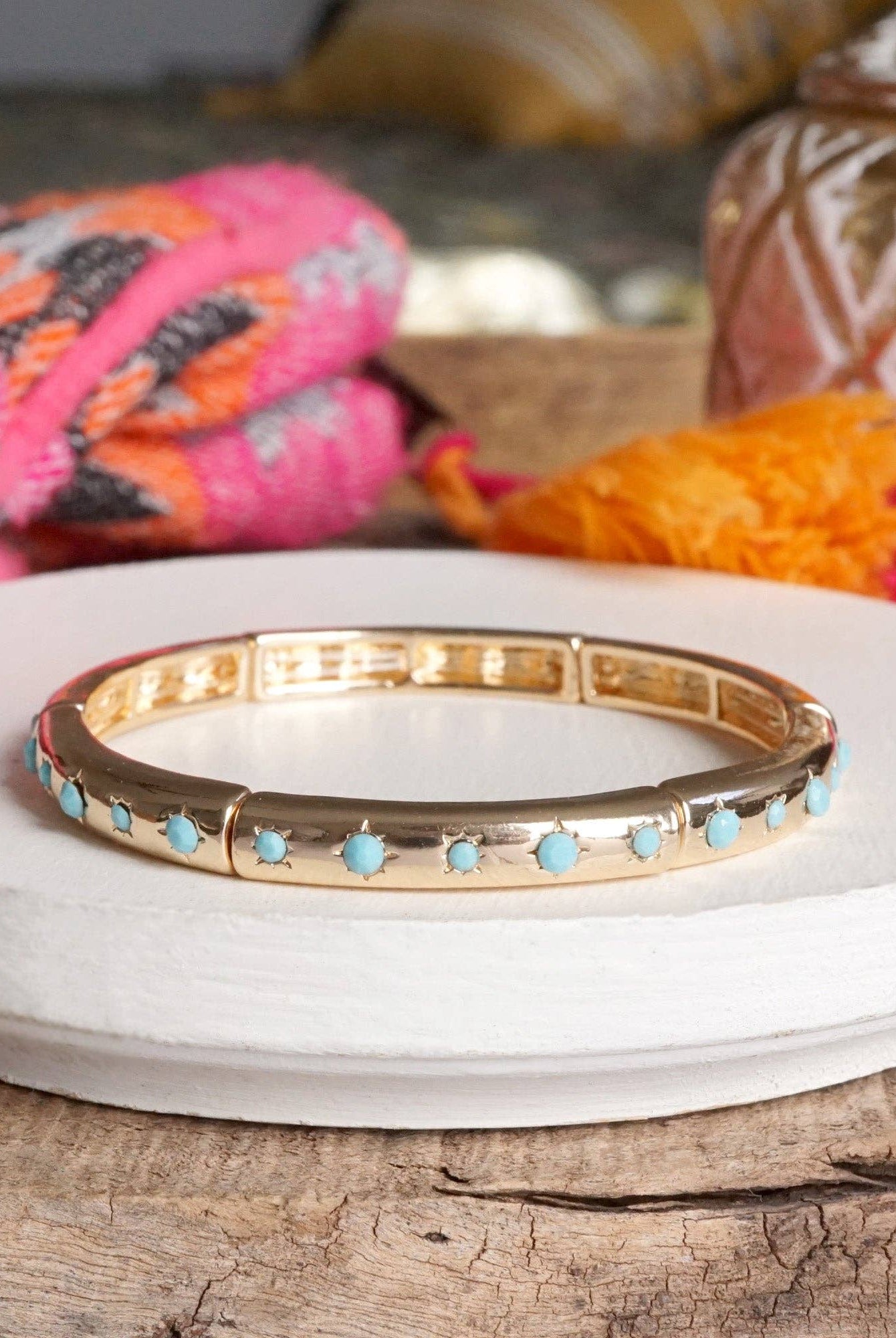 Gold-Tone Eternity Stretch Bangle – Pearls, Turquoise, or Crystals-Bracelets-PennyLine inc-Stuffology - Where Vintage Meets Modern, A Boutique for Real Women in Crosbyton, TX