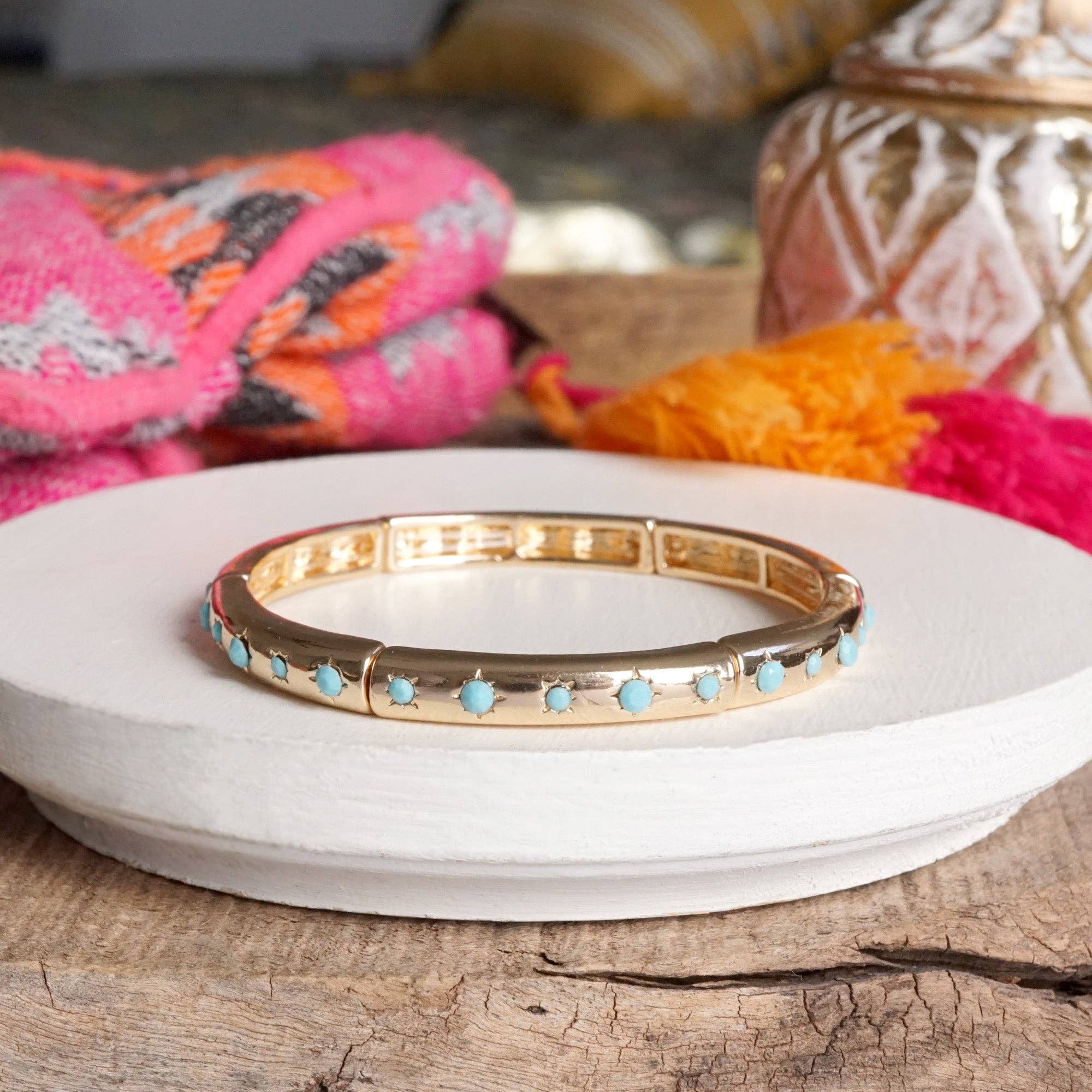Gold-Tone Eternity Stretch Bangle – Pearls, Turquoise, or Crystals-Bracelets-PennyLine inc-Stuffology - Where Vintage Meets Modern, A Boutique for Real Women in Crosbyton, TX