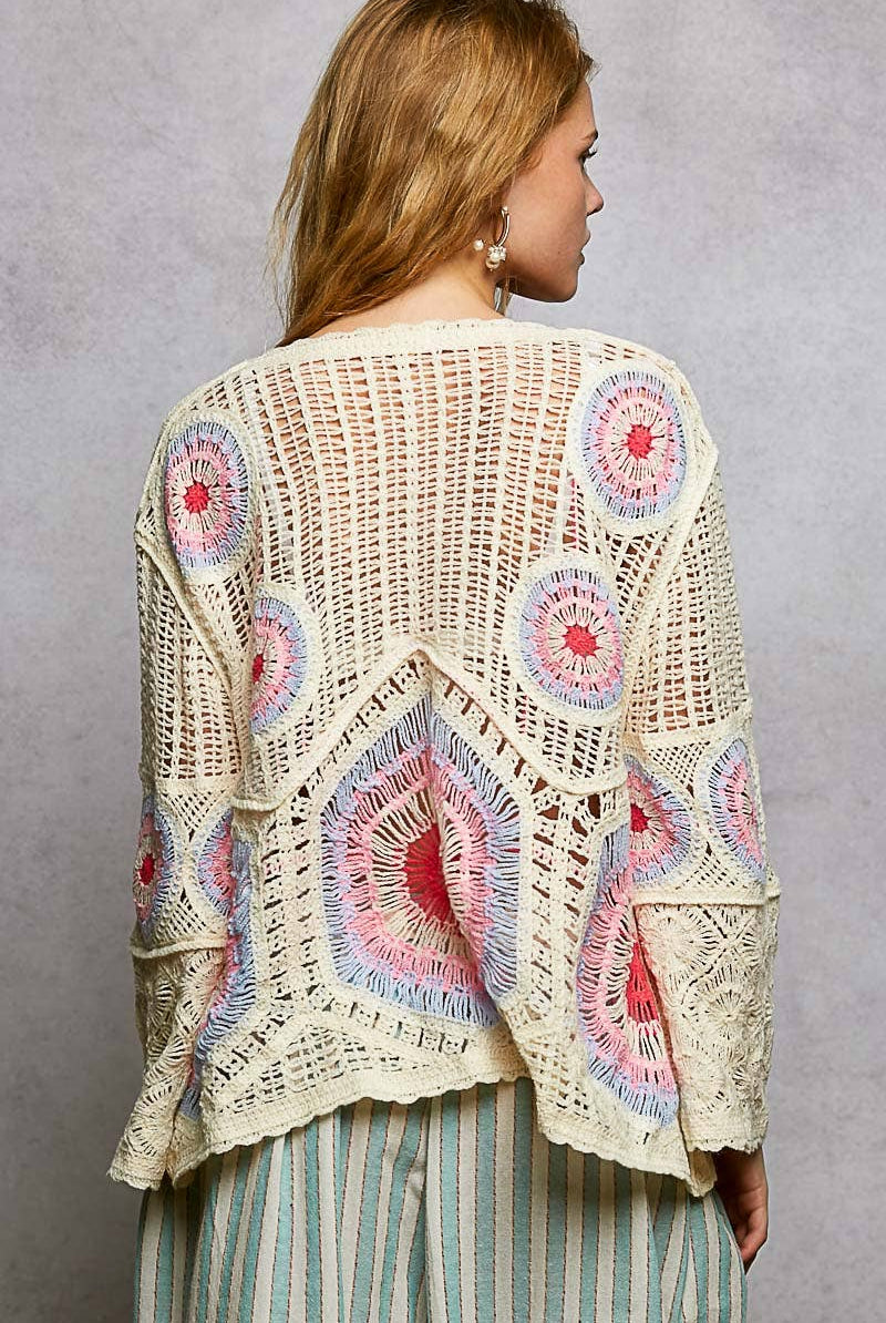 V-Neck Granny Circle Motif Scalloped Edge Crochet Top-Crochet Top-Pol Clothing-Stuffology - Where Vintage Meets Modern, A Boutique for Real Women in Crosbyton, TX