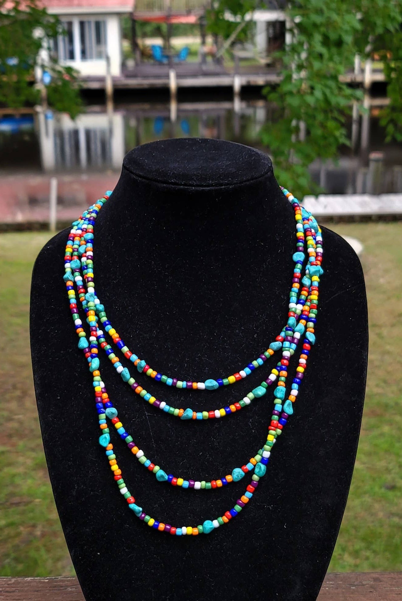 Native American made Turquoise, glass bead necklace-Horse Spirit Studio-Stuffology - Where Vintage Meets Modern, A Boutique for Real Women in Crosbyton, TX