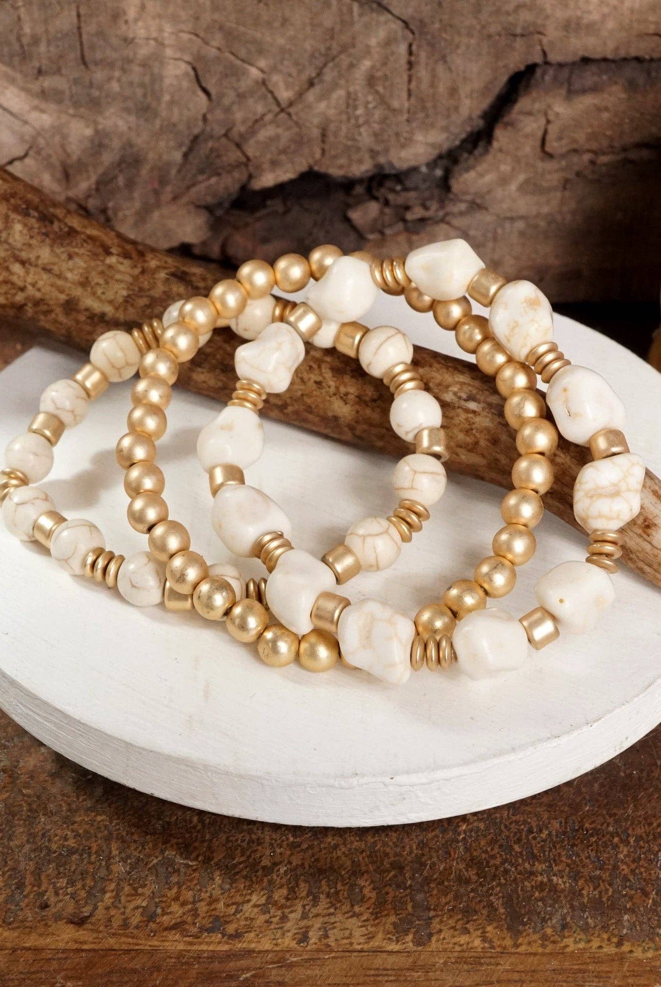 Western-Inspired Beaded Bracelet Set – Gold & Stone Accents-PennyLine inc-Stuffology - Where Vintage Meets Modern, A Boutique for Real Women in Crosbyton, TX